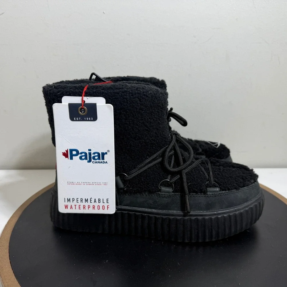Pajar Canada Snow Boots Women 7‎ Ceria  Shearling Platform Black Waterproof NWT
